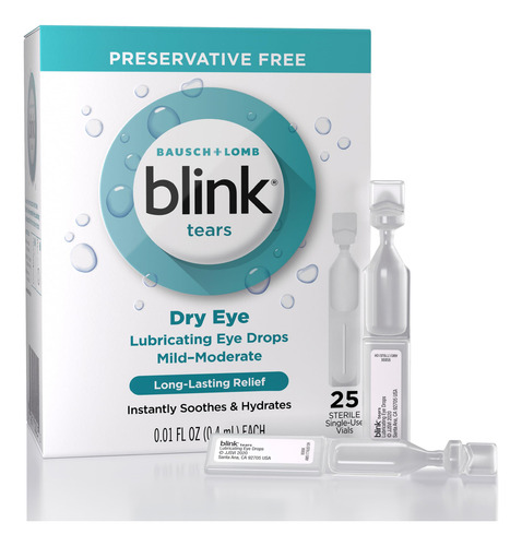 Gotas Para Ojos Blink Tears Sin Conservantes, 0,4 Ml, 25 Uni