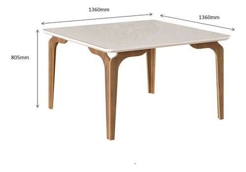Conjunto Sala De Jantar 136x136cm Tampo Vidro/mdf Quadrado