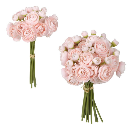 Ranúnculos Artificiales, 2 Ramos De Flores Pequeñas Rosadas,