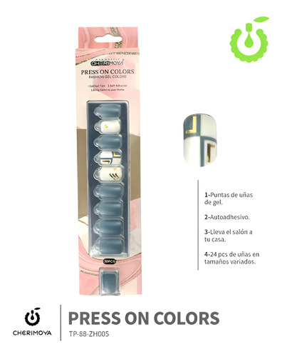 Press On Tips Autoadhesivo Cuadradas Cherimoya 30u Zh005 Zh005