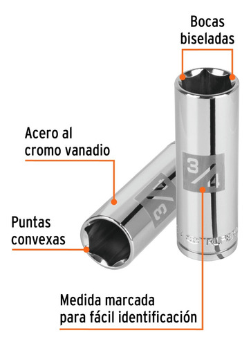 Dado Largo 3/4'' 6 Puntas Cuadro 1/2'' Truper 13329