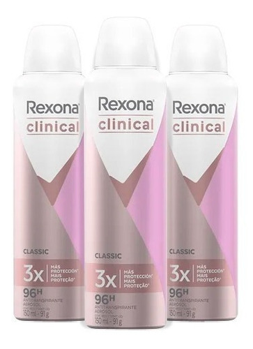 Kit Rexona Desodorante Feminino Clinical Classic Aerosol 150ml 3 Unidades