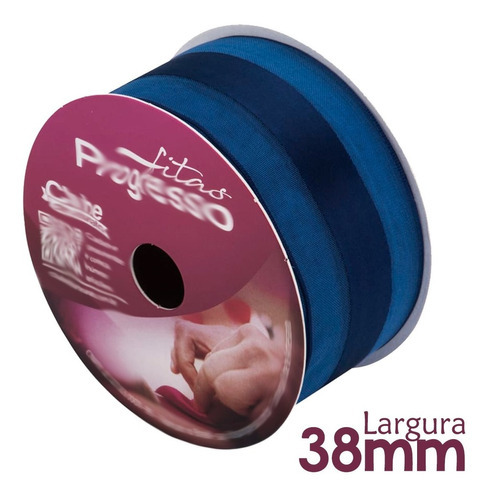 1 Peça De Fita De Organza Com Cetim 38mm Vce009 C/10 Metros Cor 276 Azul Pavão