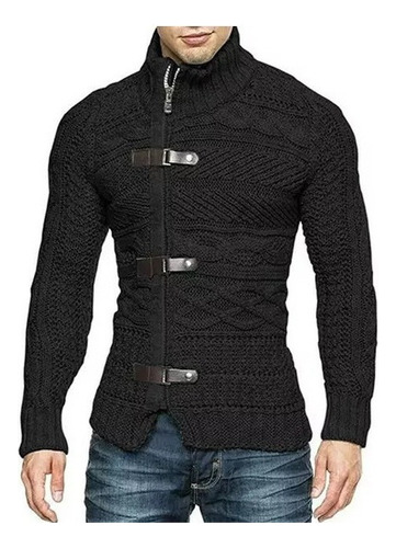 Chaqueta Tipo Suéter Casual Para Hombre Con Anillo De Cuero