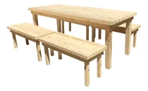 Comprar Mesa 2,00 Mts Con 4 Bancos 1 Mt Pino Quincho Tablon Macizo