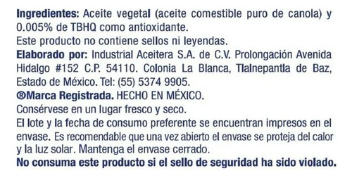 4 Pzas Aceite Maravilla Puro De Canola 800 Ml