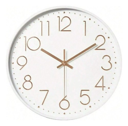 Reloj De Pared Moderno Cuarzo 30cm Analogico Salon Comedor Blanco Números Dorados