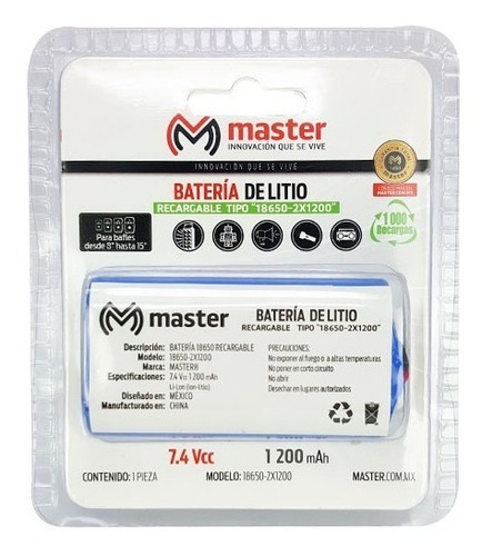 Bateria De Litio Master Bocinas De 8  A 12  18650-2x1200