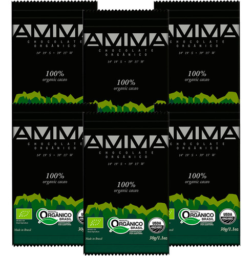 Kit 6 Chocolate Orgânico 100% Cacau Amma 30g