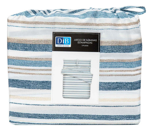 Sabanas Microfibra 2 Plaza Lineas Azul Beige