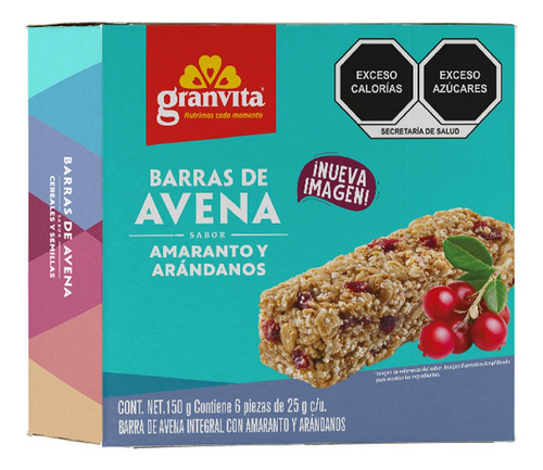 Barras De Avena Sabor Amaranto Y Arándanos Granvita 150 G