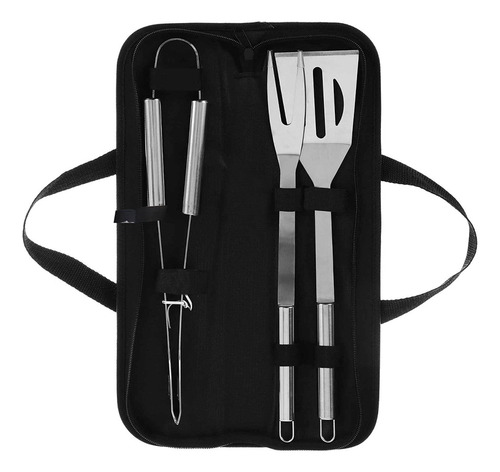 Set De Asador Parrillero 3 Piezas Acero Inox + Estuche