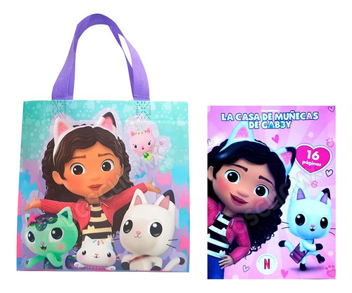 10 Bolsas Dulceros + 10 Libros Colorear Gaby La Casa Muñecas