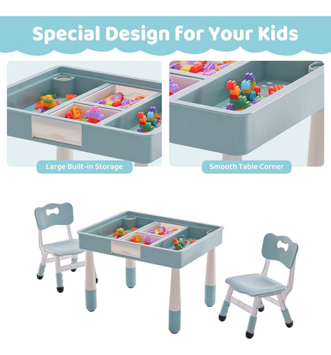 Mesa Y 2 Sillas Para Niños 4 En 1 Con Almacenamiento