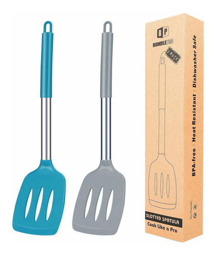 2 Espatula Ranurada Silicona Volteador Cocina Utensilio