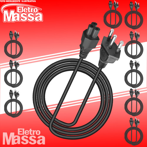 Cabo De Força 127/220V Tripolar 1,5 Metro Compatível Com Fonte Notebook Três Pinos Kit Com 10