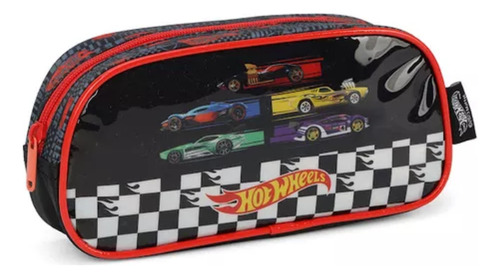 Estojo Escolar Simples Hotwheels Cores - Luxcel Cor preto quadriculado