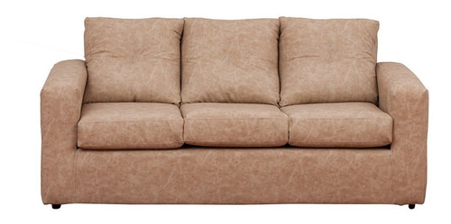 Sofá 3 Cuerpos Con 2 Pouf Cuero Auris Beige / Mueblesamérica