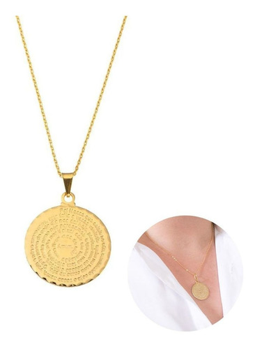 Pingente Oração Pai Nosso Mandala Colar Gargantilha Folheado a Ouro 18k Cor Dourado Andreia Branco Acessórios