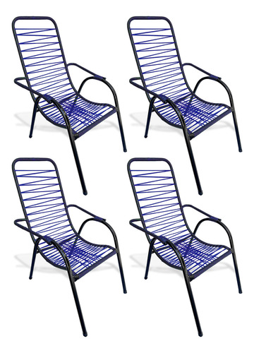 Kit 4 cadeira de fio cordinha cor azul