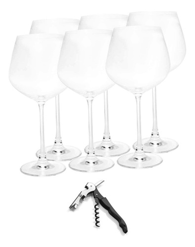 6 Taças Cristal Bohemia Columba Vinho Grand Sommelier 640ml C/ Saca Rolha Woff