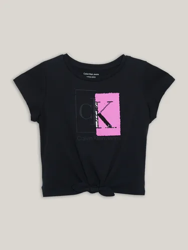 Polera Niña Split Monogram Sequin Negro Calvin Klein