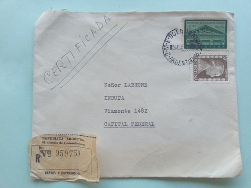 Sobre Registrado / Certificado 1954 Local Bs. As.- Eva Peron