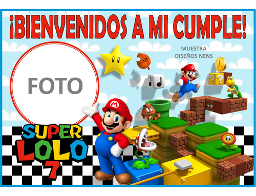 Super Mario Bros Cartel Bienvenida Feliz Cumple Personalizad
