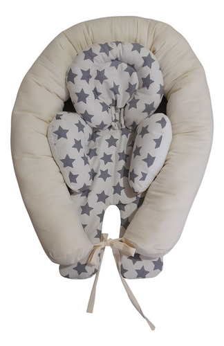 Set Nacimiento Almohadon De Amamantar Nidito Reductor Y Mas Estrellas Gris Y Natural Liso