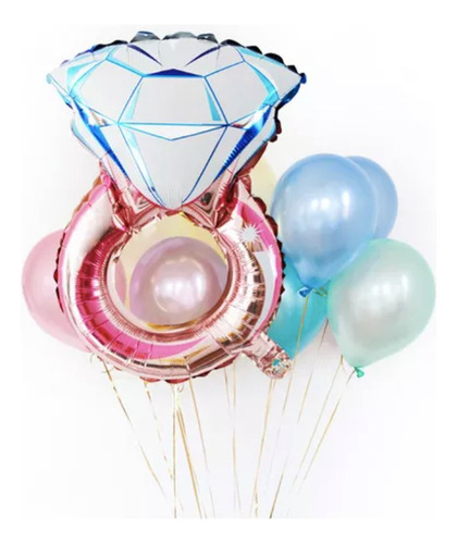12 Globos Anillo Compromiso Papel Metalizado Boda Despedida Color Blanco con Rosa Anillos