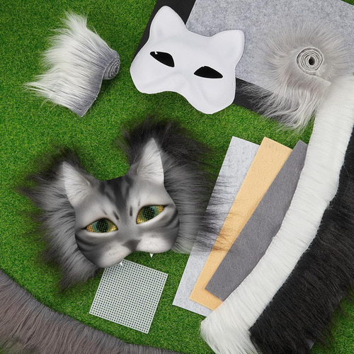 Kit De Máscara Therian Diy, Máscara De Gato En Blanco Con Ho