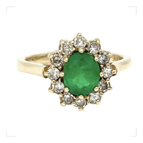 Anillo Esmeralda Ovalada Y Diamantes De Matrimonio Oro 18k