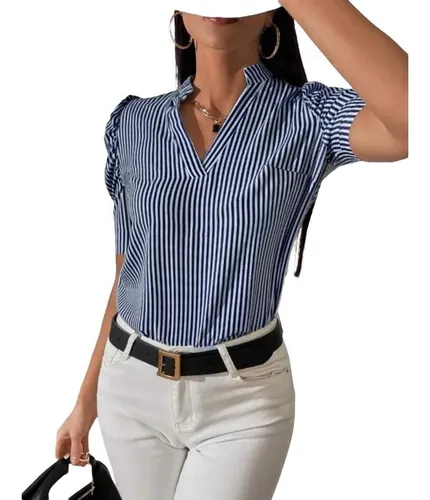 Dar promedio aleatorio Blusa Azul Rayas Blancas Mujer | MercadoLibre 📦