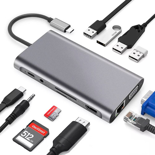 Hub 11 En 1 Lan Rj45 Port, Hdmi, 2 X Usb 3.0, Puerto Tipo C 