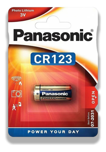 01 Pilha Cr123a 3v Lithium Panasonic- 01 Cartela Com 1 Unid.