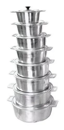 comprar Jogo 8 Panela Alumínio Batido Polido Grande + Kit 5 Talheres