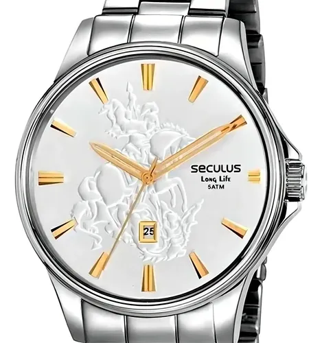 Relógio Seculus São Jorge Masculino Prata 44009g0skna2k1