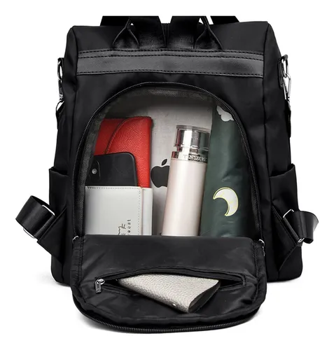 Mochila Antirrobo Cartera Mujer Impermeable Bolso Dama Atrix Color Negro Diseño De La Tela Floreado
