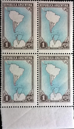 Argentina, Cuadrito Gj 880 Mapa 1p Errores 1951 Mint L14051