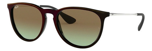 Óculos de sol Ray-Ban Erika Classic Standard armação de náilon cor polished black, lente brown de policarbonato degradada, haste silver de metal - RB4171