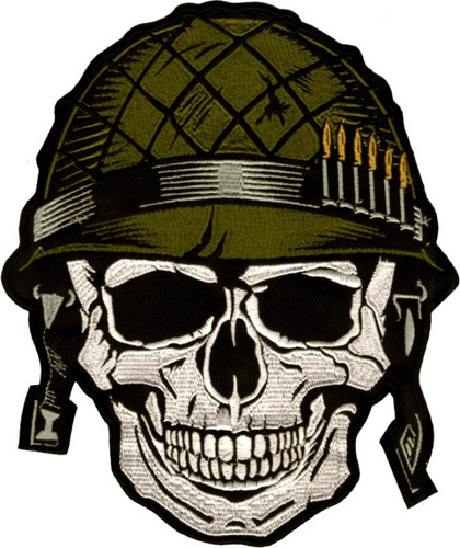 Parche Bordado Calavera Soldado Grande Motoquero Militar Adr