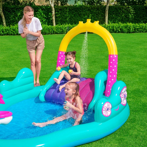 Imagen 8 de 9 de Playcenter Unicornios Bestway Inflable C/ Tobogan 220l 53097