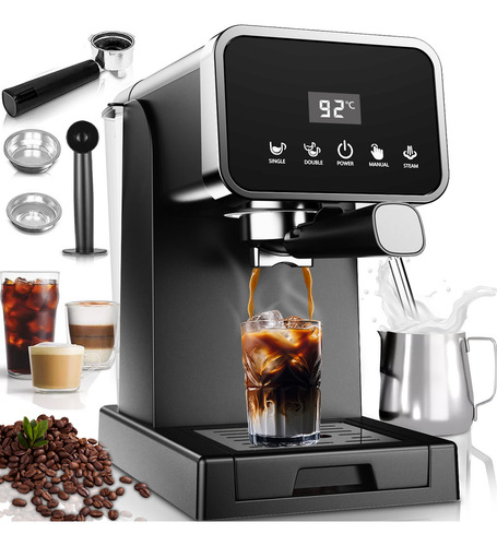Cafetera Espresso Capuchino Espumador De Leche 1050w 20 Bare Color Negro