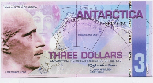 Fk Billete Antartida 3 Dolares 2008 Polimero. Zona Noruega.