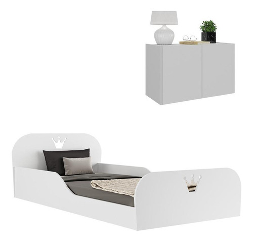 Cama Infantil Montessorian Mesa Cabeceira Multimóveis Mp4194 Cor Branco