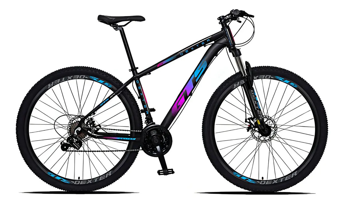 Bicicleta Gts Dexter 21v Aro 29 Shimano Freio Hidraulico Cor Preto Com Pink/azul Tamanho Do Quadro 15