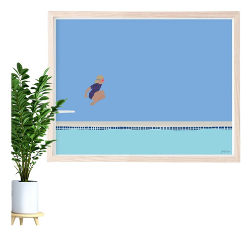 Girl Jumping Into Swimming Pool Art Print | 7.8 X 6.3 Inch