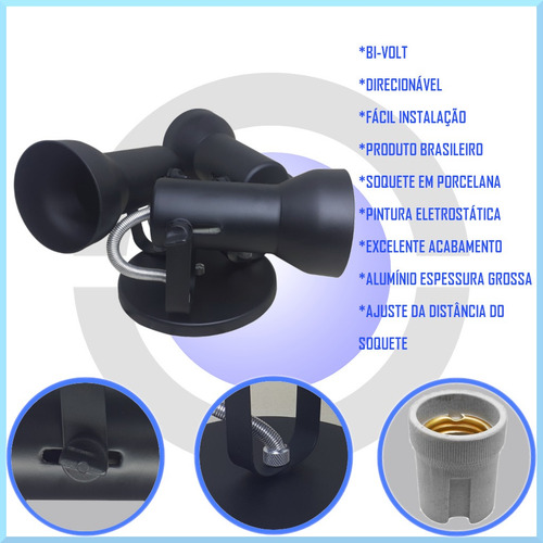 Imagem 2 de 5 de Spot Triplo Teto Para 3 Lampadas Led Par20 Ou Comum - Full