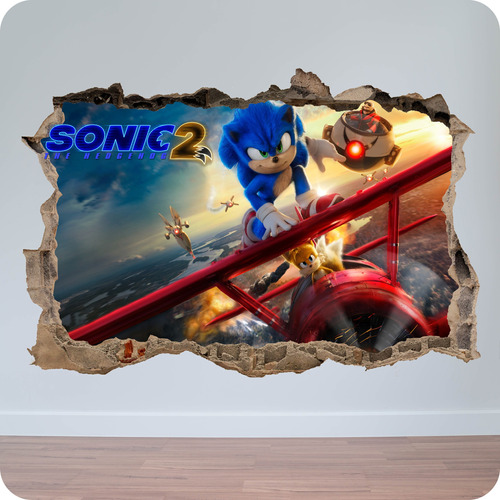 Vinilo Mural Pared Rota 3d Sonic 2  100x150