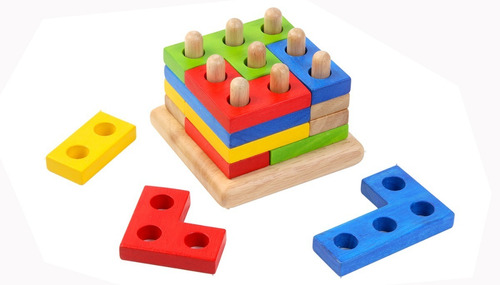 Juego Torre Geometrica Madera Didáctica Ingenio Romopecabeza